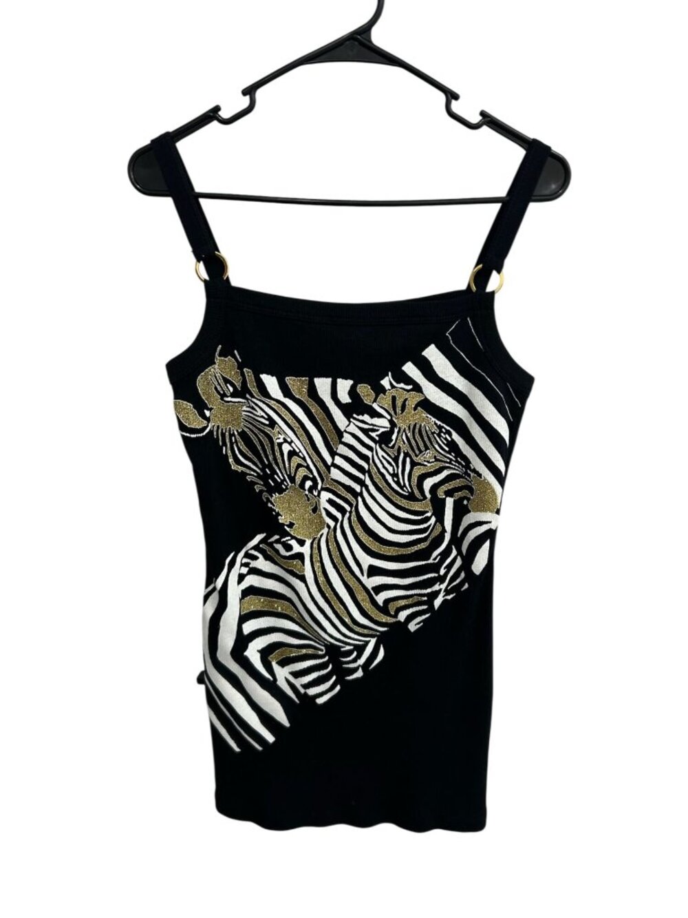 MKM Designs Large Zebra Print Ribbed Tank Gold Glitter Maximalist Kitschy NWT